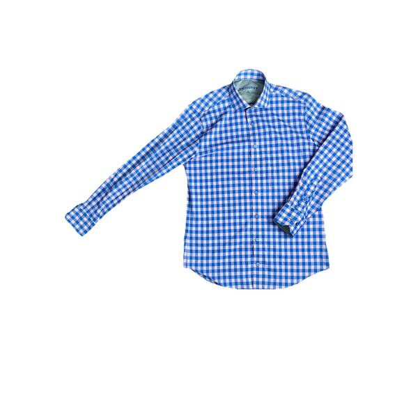 Twillory Shirt Men's 15.5‎ 32-33 Pink Blue Check Plaid Gingham Performance - Picture 1 of 6